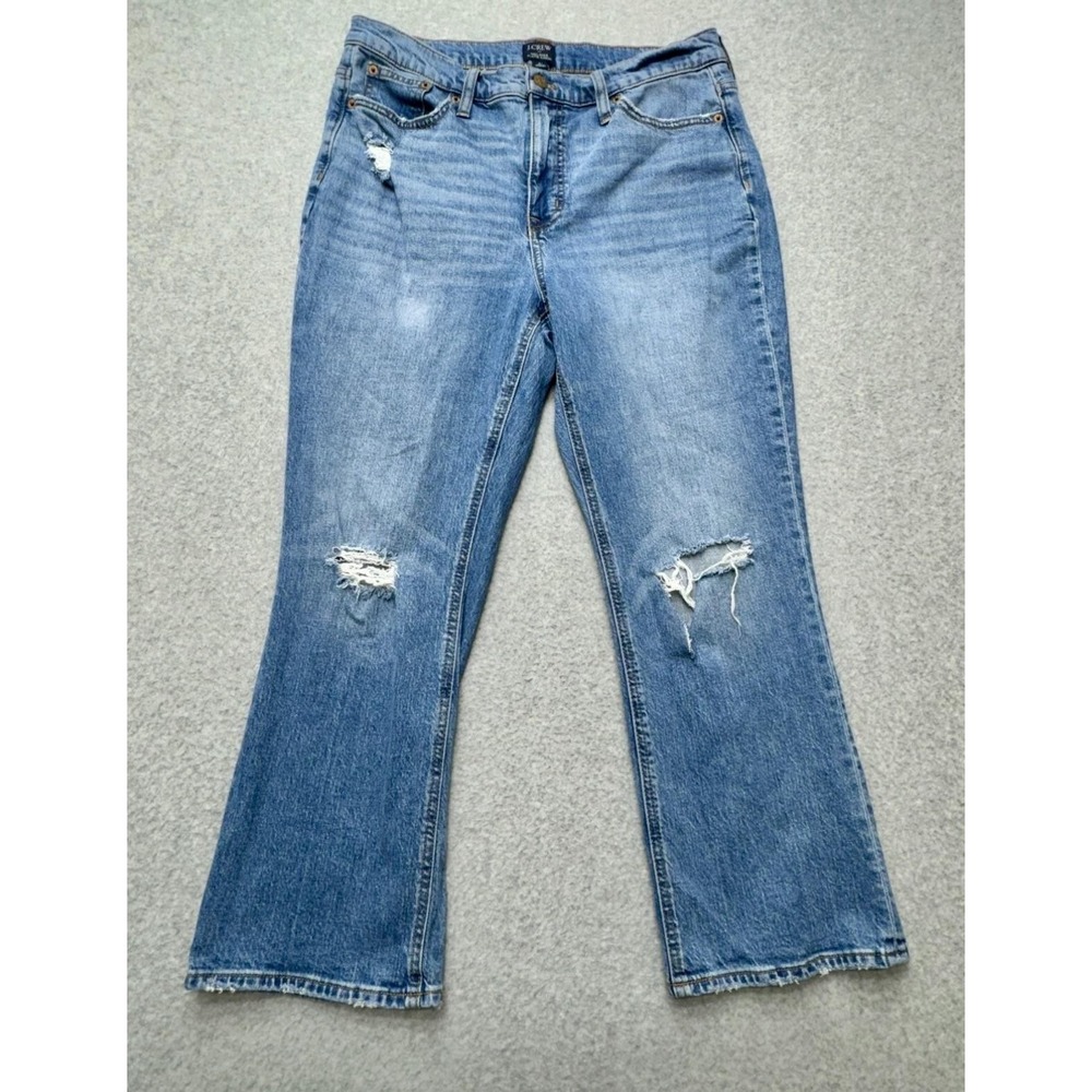 J.Crew Mid-Rise Flare Crop Jeans Womens 31 Blue Medium Wash Distressed Denim